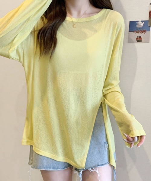 Doux Belle(ドゥーベル)の「サイドスリットシアートップス(Tシャツ/カットソー・レディース・ブラック/ライトブルー/ピンク系その他/ブルー/グレー/ライトグリーン/グリーン/ピンク/ホワイト/ブラウン/サーモンピンク/ミント/イエロー/パープル/ブルー系その他・FREE)」の21枚目の写真
