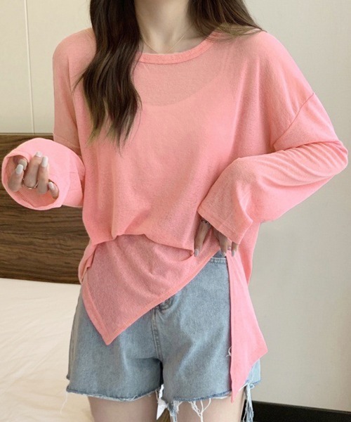 Doux Belle(ドゥーベル)の「サイドスリットシアートップス(Tシャツ/カットソー・レディース・ブラック/ライトブルー/ピンク系その他/ブルー/グレー/ライトグリーン/グリーン/ピンク/ホワイト/ブラウン/サーモンピンク/ミント/イエロー/パープル/ブルー系その他・FREE)」の22枚目の写真