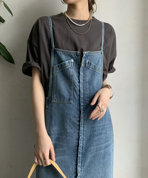 DouDou(ドゥドゥ)の「【WEB限定】 USAコットンビッグシルエットTEE(Tシャツ/カットソー・レディース・オレンジ/モスグリーン/オフホワイト/チャコールグレー・FREE)」の3枚目の写真