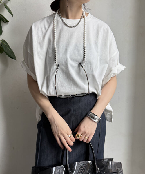 DouDou(ドゥドゥ)の「【WEB限定】 USAコットンビッグシルエットTEE(Tシャツ/カットソー・レディース・オレンジ/モスグリーン/オフホワイト/チャコールグレー・FREE)」の10枚目の写真