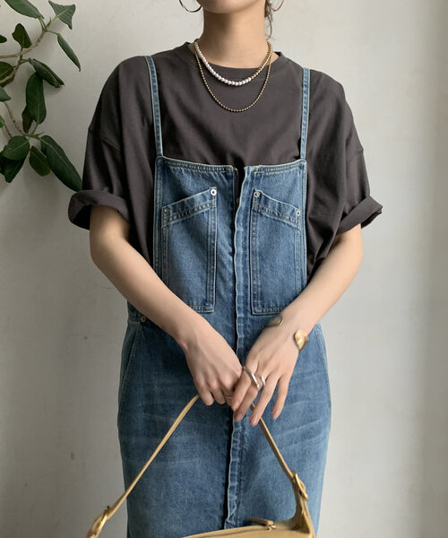 DouDou(ドゥドゥ)の「【WEB限定】 USAコットンビッグシルエットTEE(Tシャツ/カットソー・レディース・オレンジ/モスグリーン/オフホワイト/チャコールグレー・FREE)」の19枚目の写真