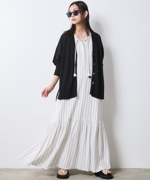 CHIC STYLE ワンピース ストライプフレンチスリーブロング
