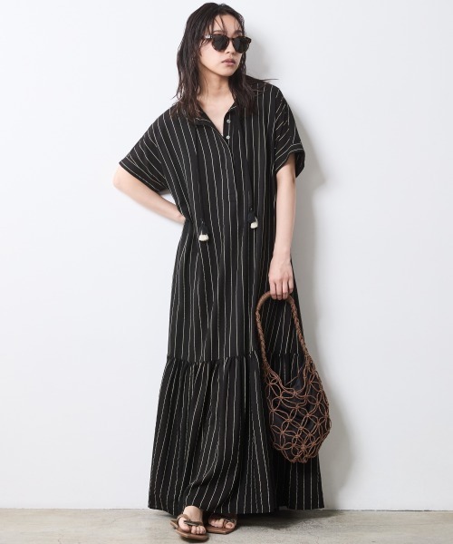 シックな大人のフレンチワンピース CHIC STYLE ワンピース 綿100％フレンチスリーブパーカーマキシ