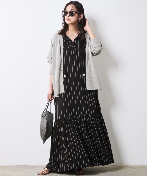 超美品! Thirty フリンジ　ビッグシルエット ロングワンピース 大きいサイズレディース ワンピース ビックカラー飾りボタン