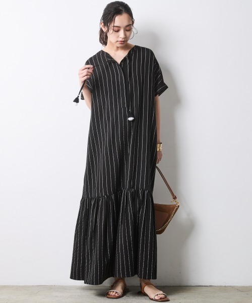 CHIC STYLE(シックスタイル)の「ストライプフレンチスリーブロングワンピース<大きいサイズ有>シックスタイル(ワンピース・レディース・ブラック系/ホワイト系/ブラック系その他2/ホワイト系その他2・M/L/LL/3L/4L/5L)」の19枚目の写真