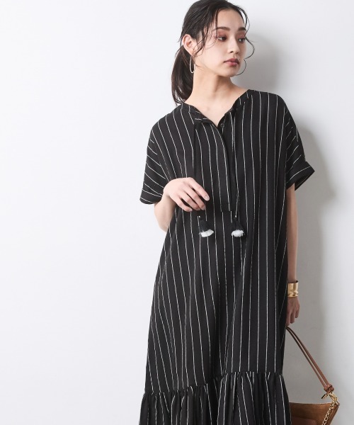 CHIC STYLE(シックスタイル)の「ストライプフレンチスリーブロングワンピース<大きいサイズ有>シックスタイル(ワンピース・レディース・ブラック系/ホワイト系/ブラック系その他2/ホワイト系その他2・M/L/LL/3L/4L/5L)」の18枚目の写真