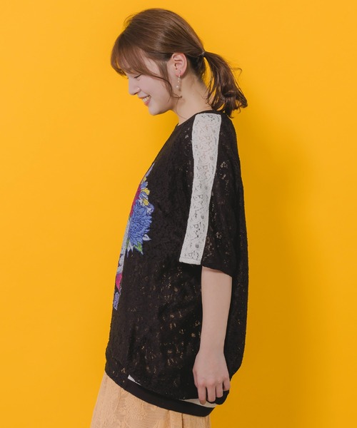 152648：花ネコ柄レースTシャツ（Tシャツ/カットソー）｜ScoLar
