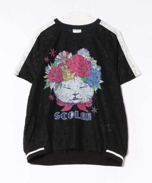 SCOLAR カラフル猫デザイン Tシャツ Mサイズ セール 50%OFF】スカラー ScoLar カラフルなネコ柄Tシャツ