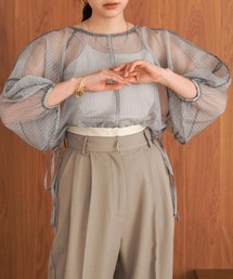 Bab（バブ）の「シアーチェックランタンスリーブブラウス（Tシャツ/カットソー）」