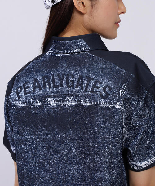 セール】【PEARLY GATES】プリント半袖ポロシャツ ＜デニム柄