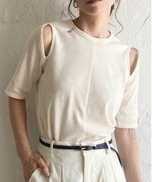 She's Closet（シーズクローゼット）の「カットアウト肩あき半袖リブTシャツ（Tシャツ/カットソー）」