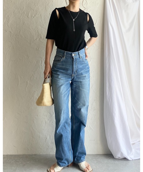 She's Closet(シーズクローゼット)の「カットアウト 肩あき オープンショルダー 半袖 リブTシャツ(Tシャツ/カットソー・レディース・アイボリー/モカ/ブラック/ブラウン/グリーン・FREE)」の20枚目の写真