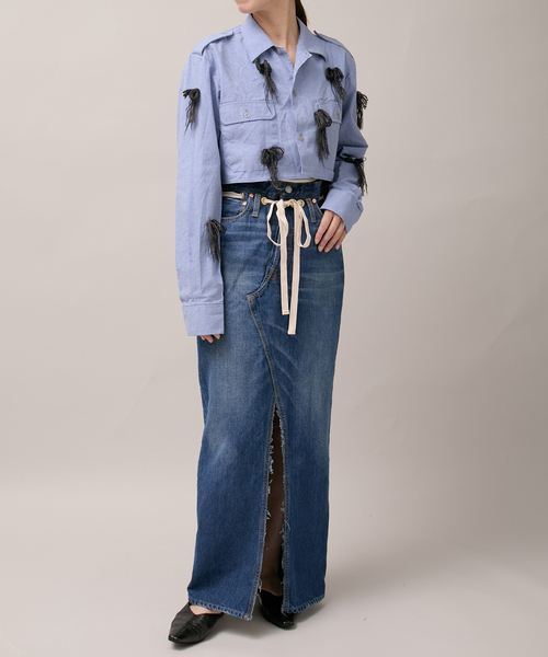 Bonum（ボナム）の「ワイドイージーデニムスカート（スカート・レディース・コバルトブルー/ネイビー・30/28）」の14枚目の写真