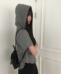 anyonemore | サッカーギンガムチェックサマーフード半袖シャツ(シャツ/ブラウス)