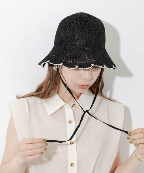 SMELLY(スメリー)の「スカラップチューリップハット(ハット・レディース・ブラック/ベージュ・-)」の2枚目の写真