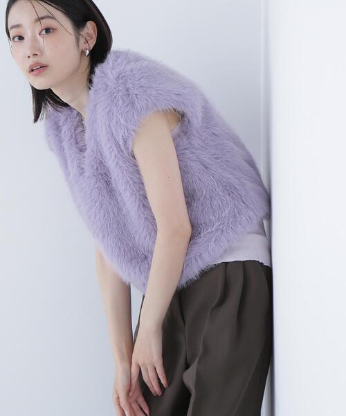 NATURAL BEAUTY BASIC(ナチュラルビューティーベーシック)の「◇【BLANC】フェイクファーショートベスト(その他アウター・レディース・オフホワイト/ラベンダー・FREE)」の8枚目の写真