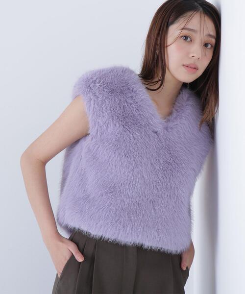 NATURAL BEAUTY BASIC(ナチュラルビューティーベーシック)の「◇【BLANC】フェイクファーショートベスト(その他アウター・レディース・オフホワイト/ラベンダー・FREE)」の6枚目の写真