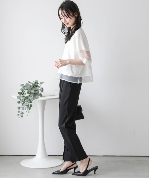La-gemme（ラジェム）の「シアーデザインプルオーバー（Tシャツ/カットソー・レディース・ホワイト/ブラック・フリー）」の6枚目の写真