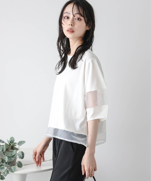 La-gemme（ラジェム）の「シアーデザインプルオーバー（Tシャツ/カットソー・レディース・ホワイト/ブラック・フリー）」の7枚目の写真