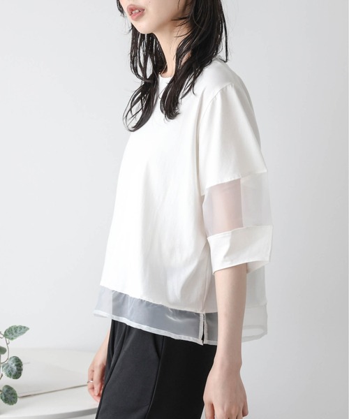 La-gemme（ラジェム）の「シアーデザインプルオーバー（Tシャツ/カットソー・レディース・ホワイト/ブラック・フリー）」の5枚目の写真