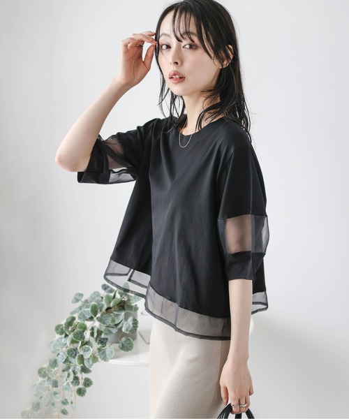 La-gemme（ラジェム）の「シアーデザインプルオーバー（Tシャツ/カットソー・レディース・ホワイト/ブラック・フリー）」の12枚目の写真