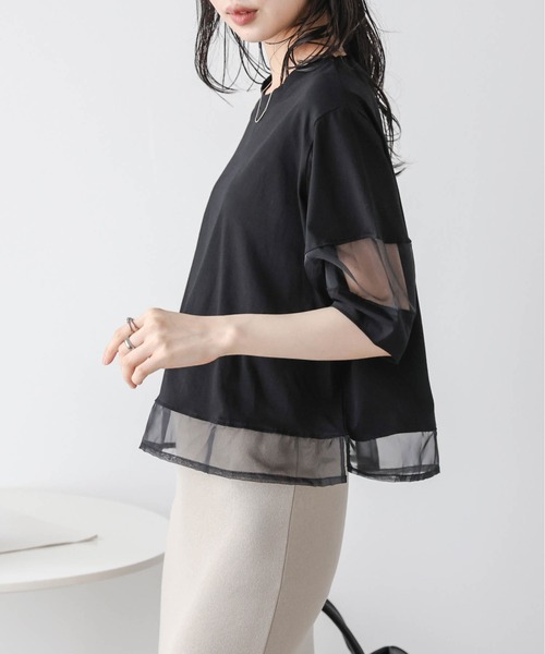 La-gemme（ラジェム）の「シアーデザインプルオーバー（Tシャツ/カットソー・レディース・ホワイト/ブラック・フリー）」の13枚目の写真