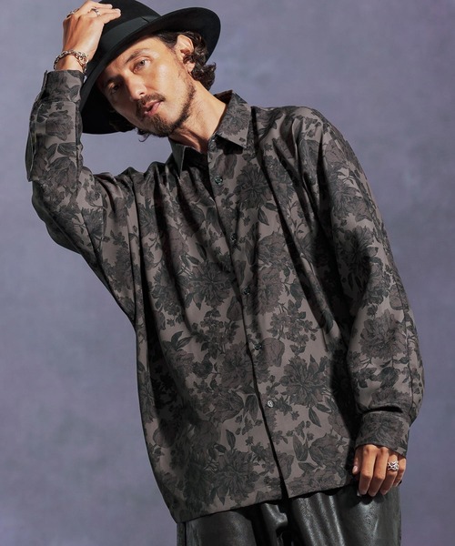 Jih Nunc（ジーヌンク）の「ms6171-フラワー総柄ドルマンスリーブシャツ（シャツ/ブラウス・メンズ・ベージュ/ブラック・L/M/S）」の10枚目の写真