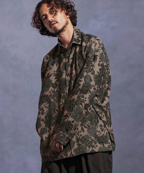 Jih Nunc（ジーヌンク）の「ms6171-フラワー総柄ドルマンスリーブシャツ（シャツ/ブラウス・メンズ・ベージュ/ブラック・L/M/S）」の5枚目の写真