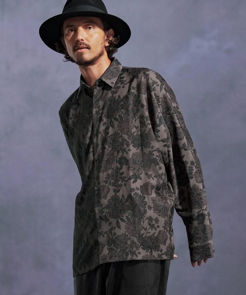 Jih Nunc（ジーヌンク）の「ms6171-フラワー総柄ドルマンスリーブシャツ（シャツ/ブラウス・メンズ・ベージュ/ブラック・L/M/S）」の12枚目の写真