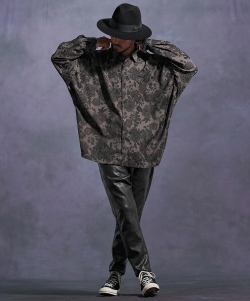 Jih Nunc（ジーヌンク）の「ms6171-フラワー総柄ドルマンスリーブシャツ（シャツ/ブラウス・メンズ・ベージュ/ブラック・L/M/S）」の15枚目の写真