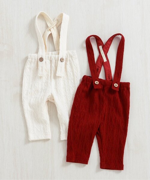 apres les cours（アプレレクール）の「ケーブル柄サス付きパンツ（その他ベビーウェア・キッズ・アイボリー/レッド・70/80）」の3枚目の写真