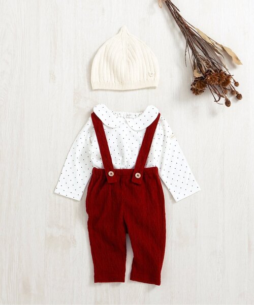 apres les cours（アプレレクール）の「ケーブル柄サス付きパンツ（その他ベビーウェア・キッズ・アイボリー/レッド・70/80）」の6枚目の写真