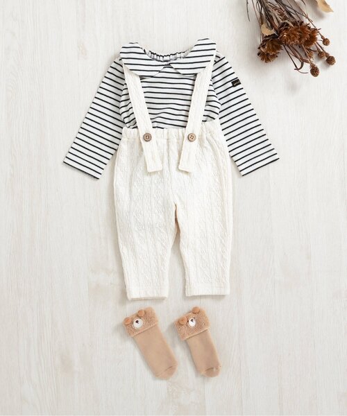 apres les cours（アプレレクール）の「ケーブル柄サス付きパンツ（その他ベビーウェア・キッズ・アイボリー/レッド・70/80）」の7枚目の写真