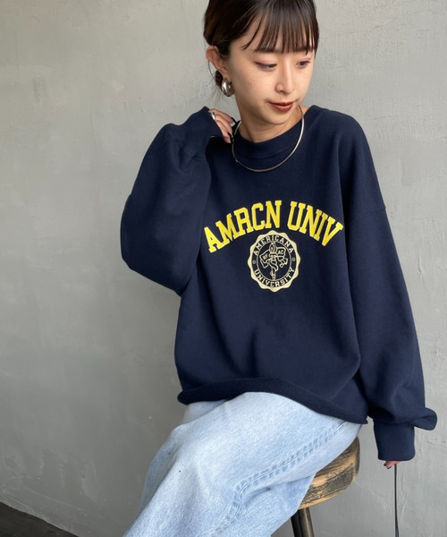 極美品 アメリカーナ ロゴスウェット 黒 ゆったり 日本製 丈長め