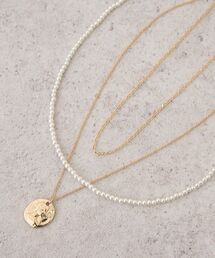 SET2点パールチェーンネックレス＋コインモチーフネックレス