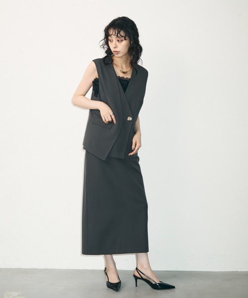 Trish(トリッシュ)の「アシメジレ+スカートセットアップ(スーツスカート・レディース・チャコールグレー/ブラック・MEDIUM)」の10枚目の写真