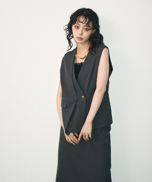 Trish(トリッシュ)の「アシメジレ+スカートセットアップ(スーツスカート・レディース・チャコールグレー/ブラック・MEDIUM)」の9枚目の写真