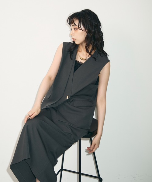 Trish(トリッシュ)の「アシメジレ+スカートセットアップ(スーツスカート・レディース・チャコールグレー/ブラック・MEDIUM)」の18枚目の写真