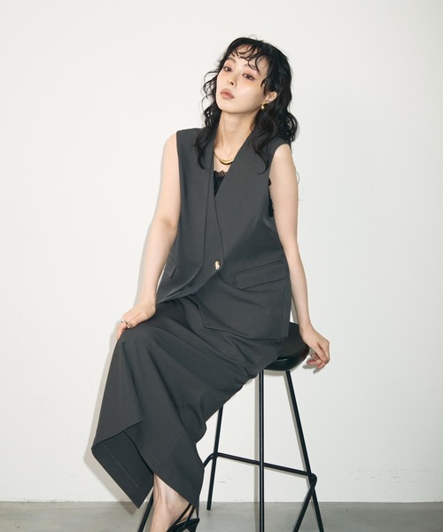 Trish(トリッシュ)の「アシメジレ+スカートセットアップ(スーツスカート・レディース・チャコールグレー/ブラック・MEDIUM)」の19枚目の写真