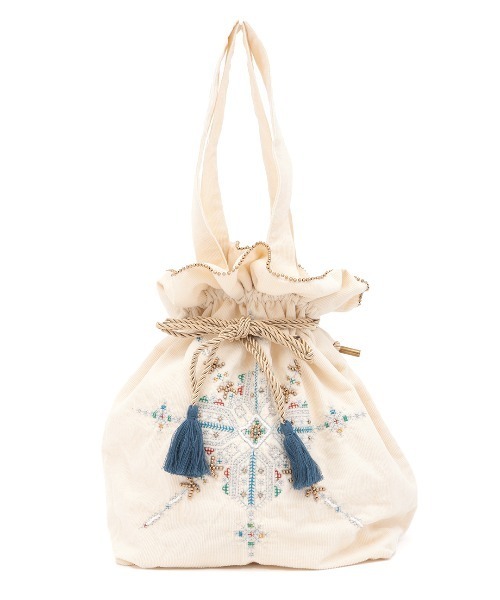 チチカカ（チチカカ）の「Rico フェズ刺繍巾着ショルダートートバッグ（トートバッグ・レディース・オフホワイト/ブラック・FREE）」の6枚目の写真