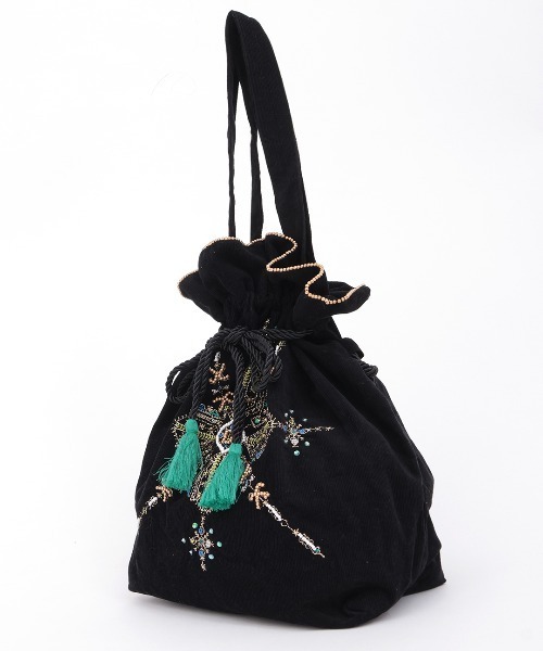 チチカカ（チチカカ）の「Rico フェズ刺繍巾着ショルダートートバッグ（トートバッグ・レディース・オフホワイト/ブラック・FREE）」の4枚目の写真