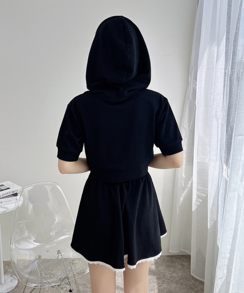 セール】レース付ジップパーカー＋スウェットミニフレアースカート