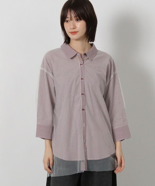 LAKOLE（ラコレ）の「チュールレイヤードシャツ6分袖 / 582557（シャツ/ブラウス・レディース・マスタード/ボルドー/ブルー/ブラック・FREE）」の4枚目の写真