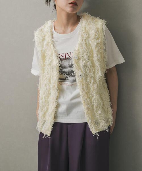 SENSE OF PLACE by URBAN RESEARCH(センスオブプレイスバイアーバンリサーチ)の「コードチュールフリンジベスト(ベスト・レディース・キャメル/ブラック/アイボリー・ONE)」の1枚目の写真