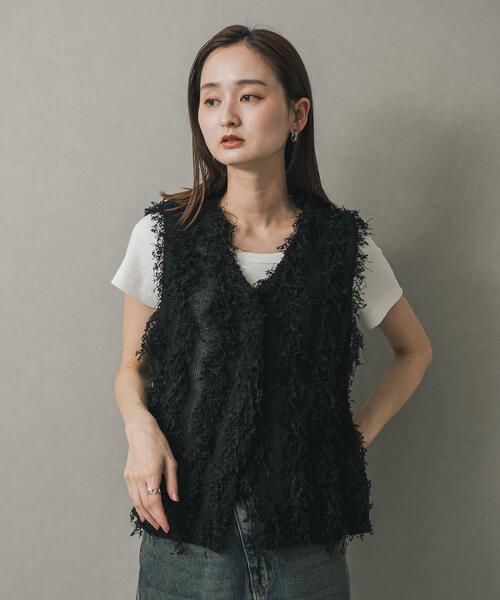 SENSE OF PLACE by URBAN RESEARCH(センスオブプレイスバイアーバンリサーチ)の「コードチュールフリンジベスト(ベスト・レディース・キャメル/ブラック/アイボリー・ONE)」の6枚目の写真