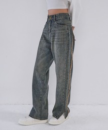 【 cunii 】 side line slit wide denim