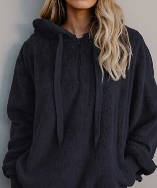 cammie(キャミー)の「ポケット付きフリースフーディー(パーカー・レディース・ネイビー/ブラック/グレー・L/M)」の15枚目の写真