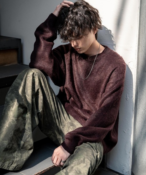 Rocky Monroe(ロッキーモンロー)の「オーバーサイズシャギーニットセーター/クルーネック長袖プルオーバー(ニット/セーター・メンズ・チャコール/マスタード/ネイビー/ブルー/ブラック/ワイン・M/L/XL)」の6枚目の写真