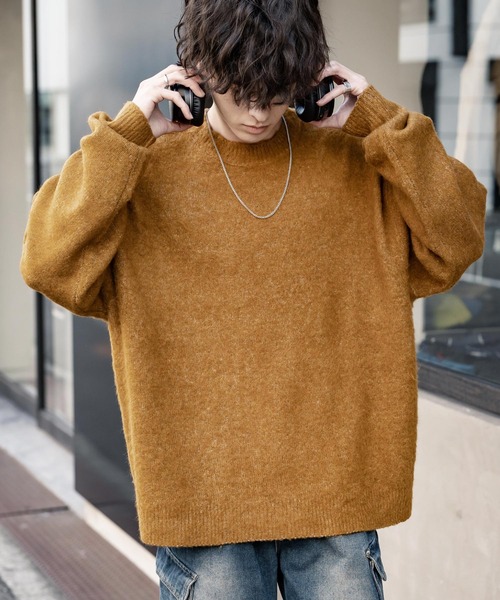 Rocky Monroe(ロッキーモンロー)の「オーバーサイズシャギーニットセーター/クルーネック長袖プルオーバー(ニット/セーター・メンズ・チャコール/マスタード/ネイビー/ブルー/ブラック/ワイン・M/L/XL)」の5枚目の写真