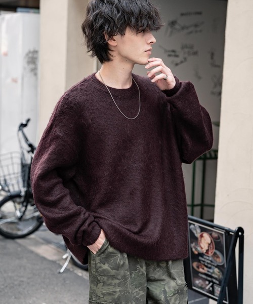 Rocky Monroe(ロッキーモンロー)の「オーバーサイズシャギーニットセーター/クルーネック長袖プルオーバー(ニット/セーター・メンズ・チャコール/マスタード/ネイビー/ブルー/ブラック/ワイン・M/L/XL)」の18枚目の写真